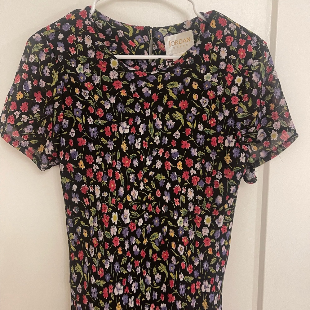 Vintage Cottagecore GrandmaCore Jordan Black Floral Maxi Dress‎ Pleated